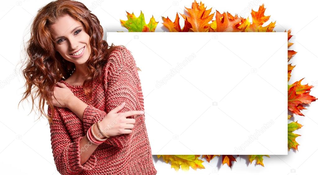 Beautiful brunette woman portrait in autumn color 