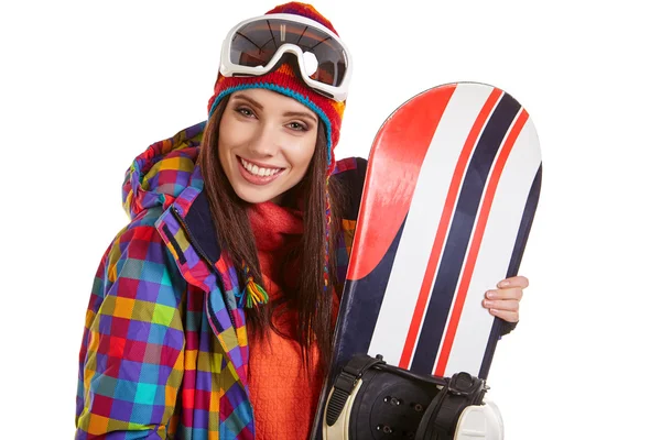 Νεαρή γυναίκα με snowboard — Φωτογραφία Αρχείου
