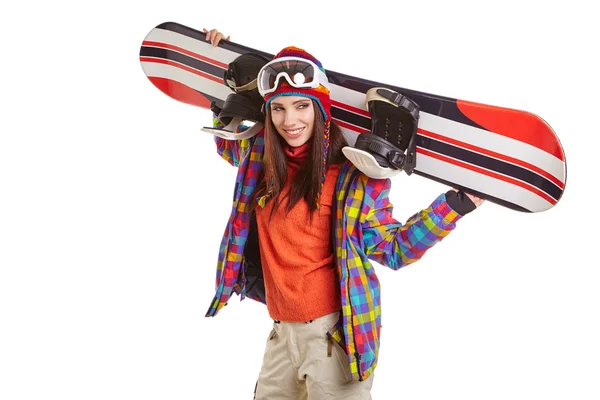 Mujer joven con snowboard —  Fotos de Stock