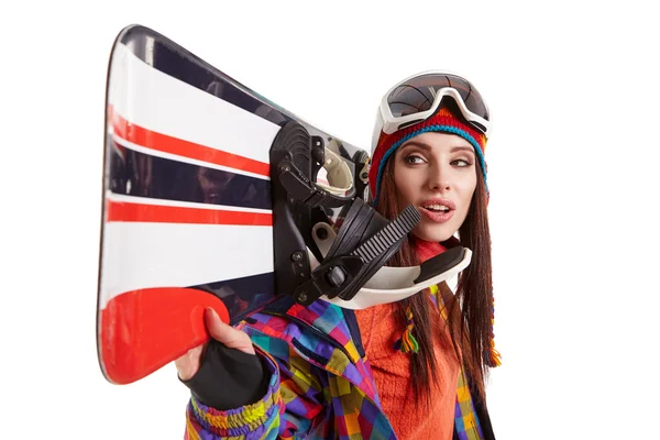 Mujer joven con snowboard — Foto de Stock