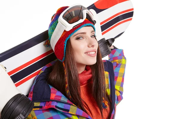 Jeune femme avec snowboard — Photo