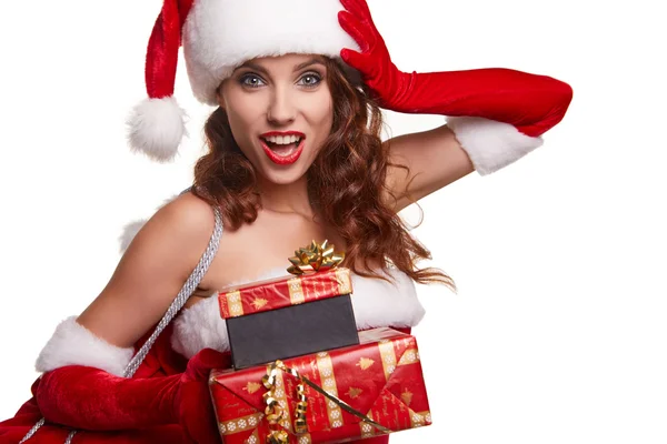 Beautiful sexy girl wearing santa claus clothes Royalty Free Stock Photos