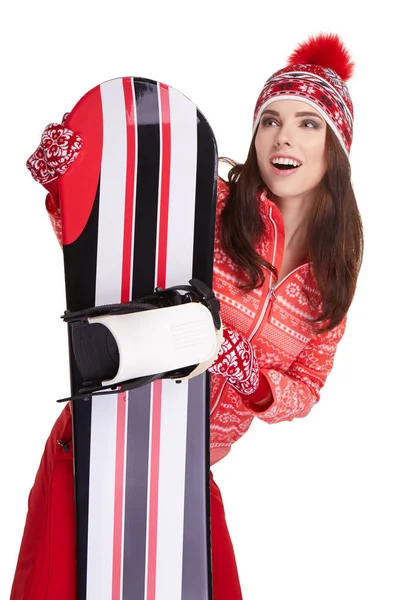 Kobieta z snowboard — Zdjęcie stockowe