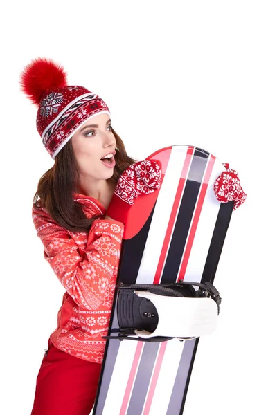 Mujer con tabla de snowboard —  Fotos de Stock