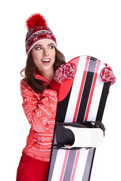 Frau mit einem Snowboard — Stockfoto