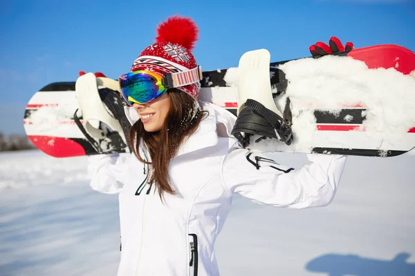 Mujer snowboarder en el snowhill . —  Fotos de Stock