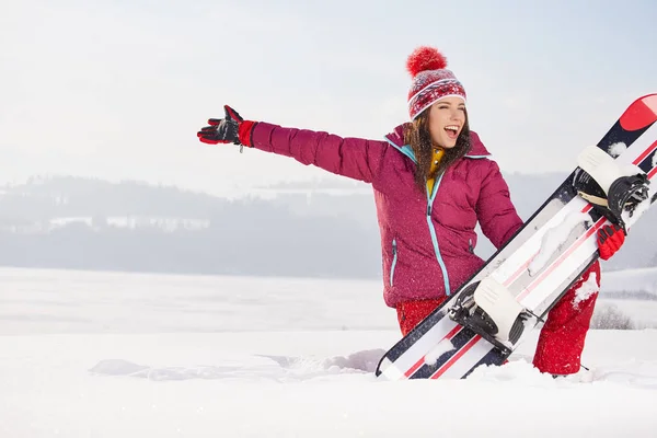 Mujer deportiva snowboarder — Foto de Stock