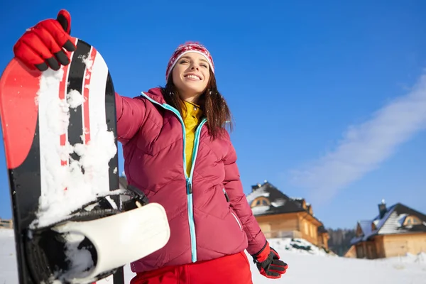 Snowboard kadın portre — Stok fotoğraf