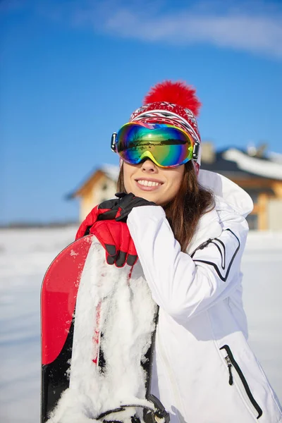 Portret kobiecy snowboardzista — Zdjęcie stockowe