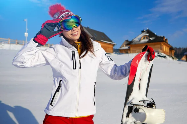 Retrato de mujer snowboarder — Foto de Stock