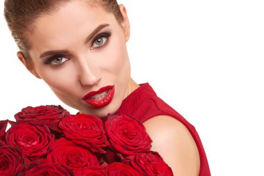 Kırmızı dudaklar ile güzel bir kadın