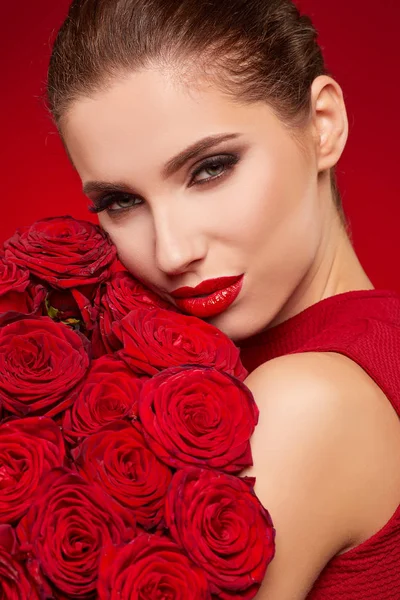 Beautiful woman with red lips