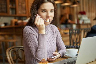 güzel esmer dizüstü kullanarak 