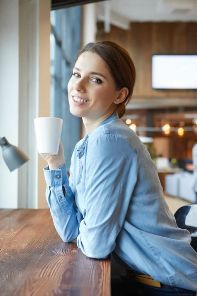 Mooie brunette met behulp van laptop — Stockfoto