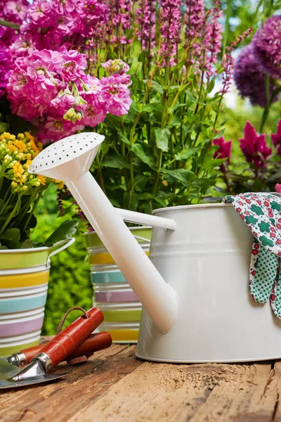 庭用ツールと花 — ストック写真