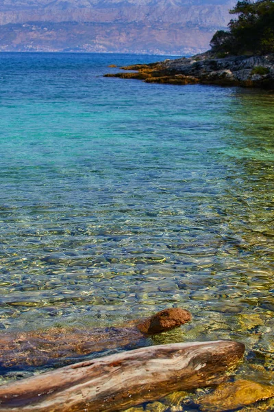 アドリア海のクロアチアのヨーロッパ。美しい自然と風景の写真。温かみのある暑い夏の日。水、リーフ、岩、石、水 — ストック写真