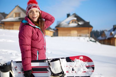 Seksi snowboard kadın açık havada 