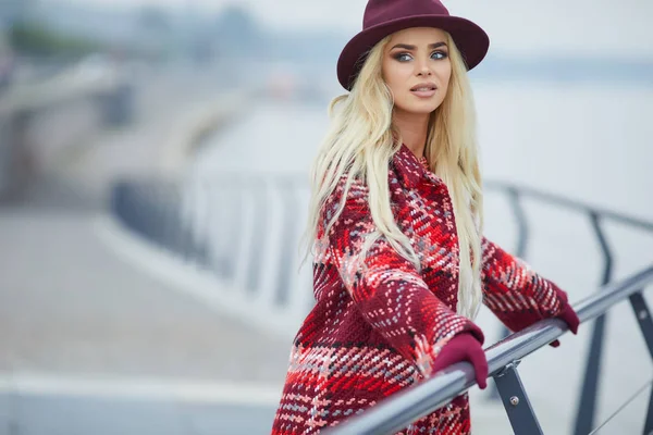 Zarif güzel sarışın kadın portresi kapatın 