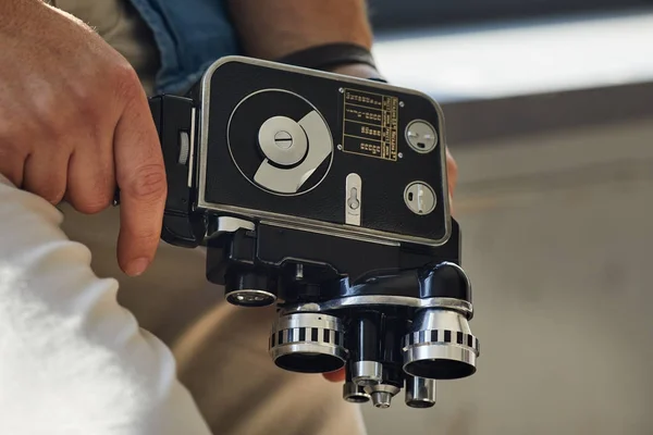 Vintage movie camera with film charged — Stock Photo, Image