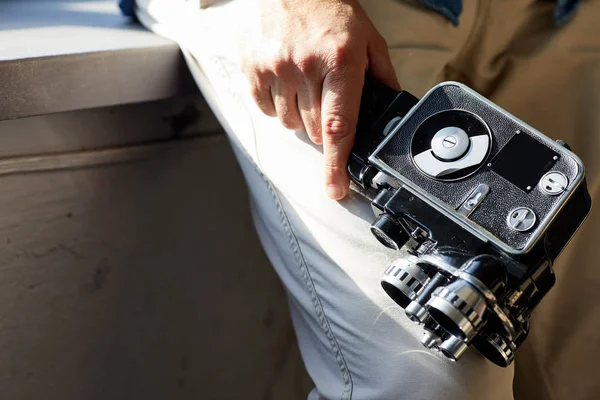 Vintage movie camera with film charged