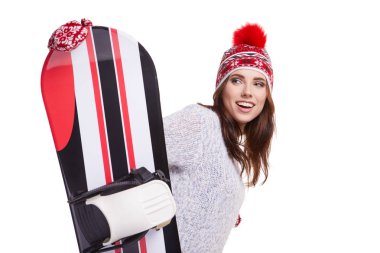 Bir snowboard studio tutan kadın