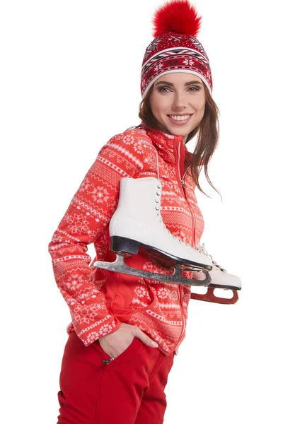 Mädchen mit Schlittschuhen. Einzeldreh im Studio — Stockfoto