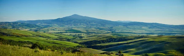 Paisaje Panorámico Toscana Con Colinas Onduladas Campos Cosecha Luz Dorada — Foto de Stock