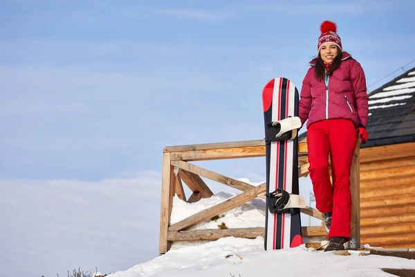 Inverno Lazer Esporte Conceito Pessoas Jovem Feliz Chapéu Vermelho Livre — Fotografia de Stock