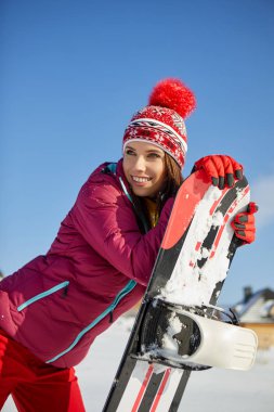 Kış snowboard açık havada kadınla