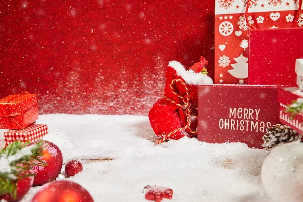 Fundo Natal Com Bugigangas Neve Espaço Cópia — Fotografia de Stock