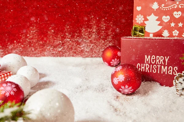 Fondo Navidad Con Adornos Nieve Espacio Copia —  Fotos de Stock