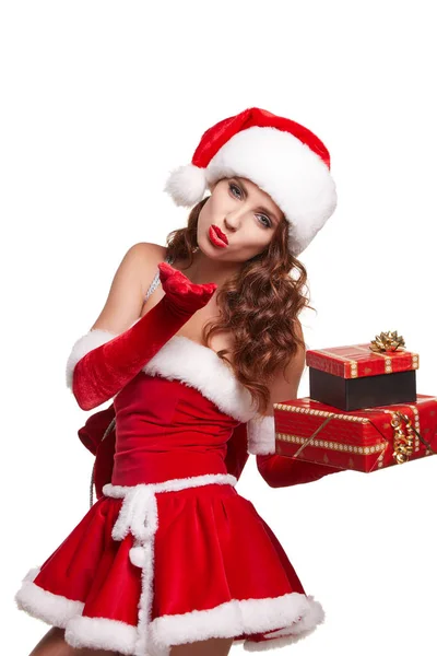 サンタ クロースの服を着て美しいセクシーな女の子 — ストック写真