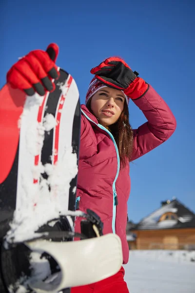 Zimní Žena Snowboard Venku — Stock fotografie