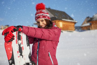 Kış snowboard açık havada kadınla