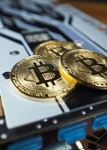 Bitcoin Und Grafikkarte Hintergrund — Stockfoto