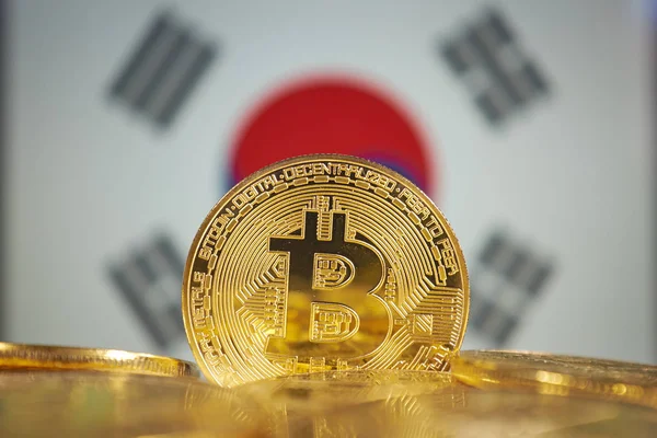 Bitcoin New Virtual Money South Korea Flag Conceptual Image Investors — Stock Photo, Image