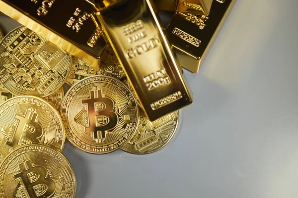 Monedas Bitcoin Oro Oro Bitcoin Criptomoneda Concepto Empresarial — Foto de Stock