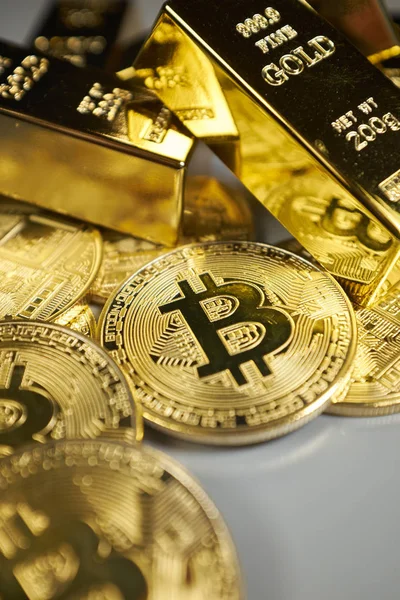 Monedas Bitcoin Oro Oro Bitcoin Criptomoneda Concepto Empresarial — Foto de Stock