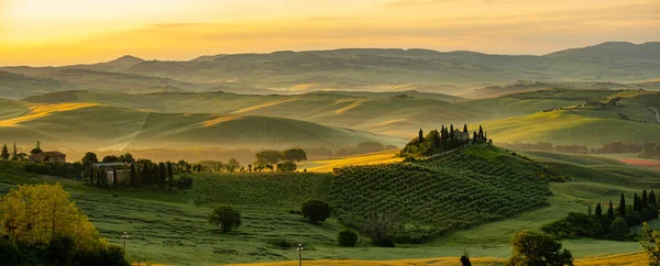 Tuscany - manzara panorama, tepeler ve çayır, Toscana - İtalya