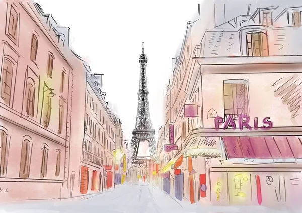 Вулиця в Парижі - ілюстрація — стокове фото