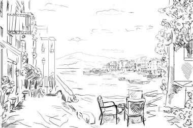 Yunan şehrine çizim - çizim çizimi 