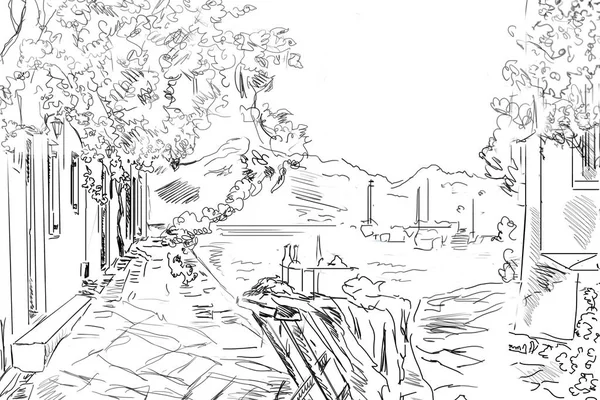 Drawing to the greek town -  sketch illustration — Stock Photo, Image