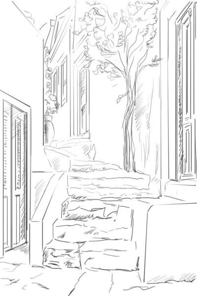 Drawing to the greek town -  sketch illustration — Stock Photo, Image