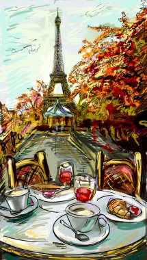 sokak Paris - illüstrasyon 