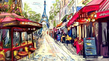 sokak Paris - illüstrasyon 