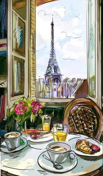 Gata i paris - illustration — ストック写真