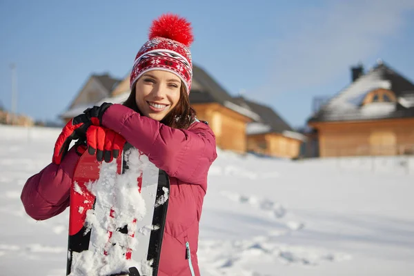 Zimowa Kobieta Snowboard Zewnątrz — Zdjęcie stockowe