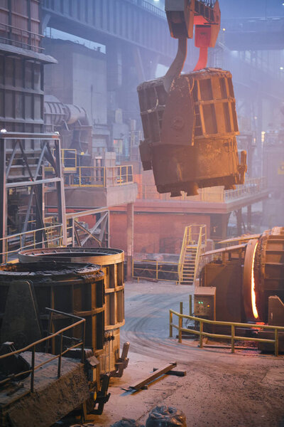 Hot steel pouring in steel plant