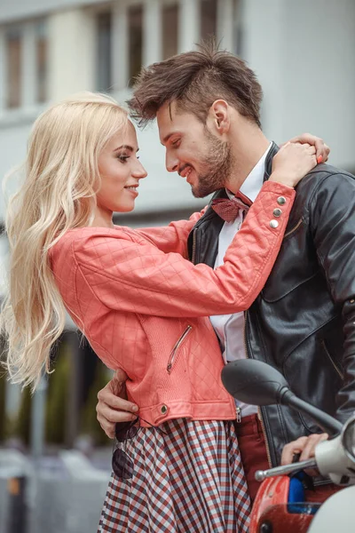 Summer Europe Vacation Date Romance Happy Attractive Couple Charming Blonde — Stock Photo, Image