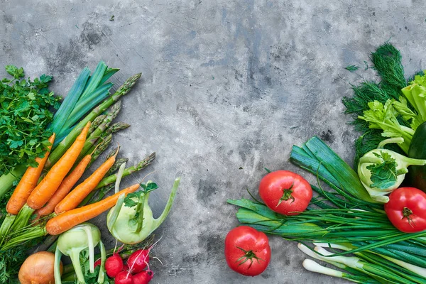 Verduras Frescas Crudas Sobre Fondo Rústico Concepto Alimentación Saludable Vitaminas — Foto de Stock